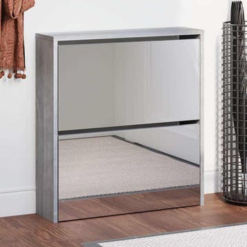vidaXL Schoenenkast met spiegel 2-laags 63x17x67 cm grijs, Huis en Inrichting, Kasten | Schoenenrekken, Verzenden, Nieuw