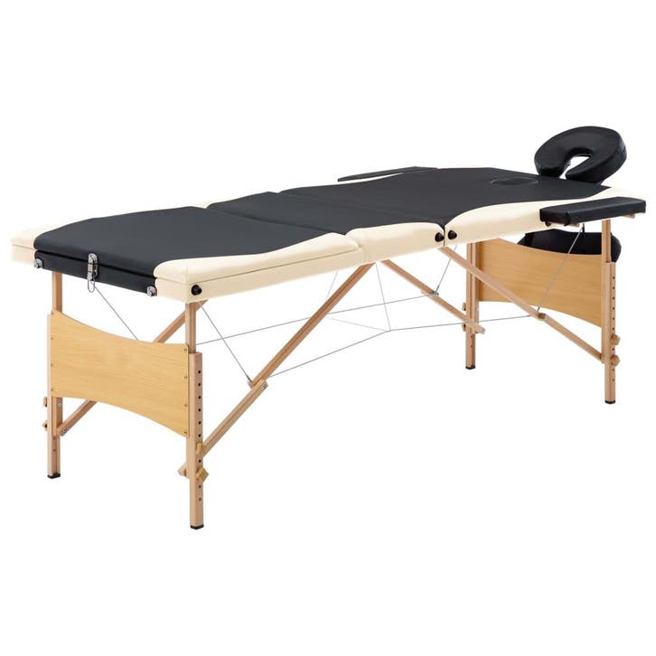 vidaXL Massagetafel inklapbaar 3 zones hout zwart en beige, Sport en Fitness, Massageproducten, Nieuw, Verzenden