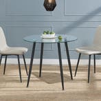 [en.casa] Glazen tafel Humppila rond 75x87 cm zwart en trans, Huis en Inrichting, Tafels | Eettafels, Verzenden, Nieuw
