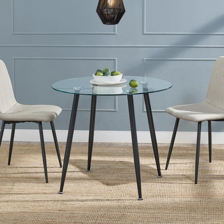 [en.casa] Glazen tafel Humppila rond 75x87 cm zwart en trans, Huis en Inrichting, Tafels | Eettafels, Verzenden