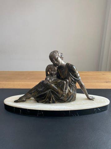 Beeld, Moeder en kind - 25 cm - Onyx