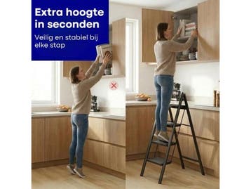 Moeve Keukentrap - Huishoudtrap - Inklapbaar - 4 treden -, Verzenden, Zo goed als nieuw