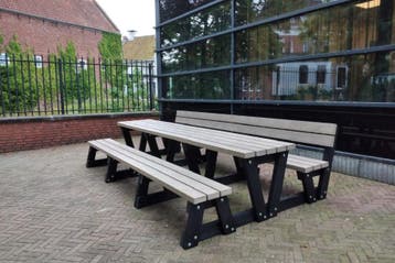 Rockwood® Picknicktafel Eik - Zwaar Kunststof - Quartz Brown, Tuin en Terras, Picknicktafels, Ophalen of Verzenden, Nieuw, Rechthoekig