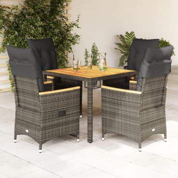 vidaXL 5-delige Tuinset met kussens poly rattan grijs, Verzenden, Nieuw, Tuinset