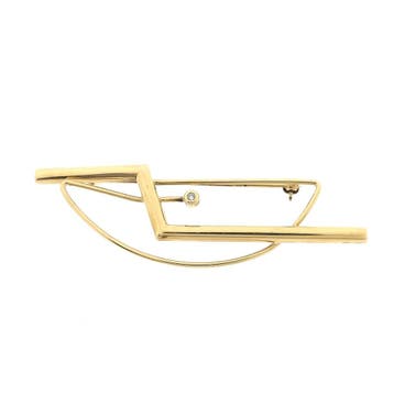 Gouden abstracte broche met diamant 0,005 ct., Gebruikt, Overige kleuren, Ophalen of Verzenden, Met edelsteen