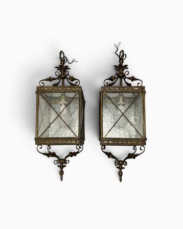 Lantaarn plafondlamp (2) - Glas, Brons