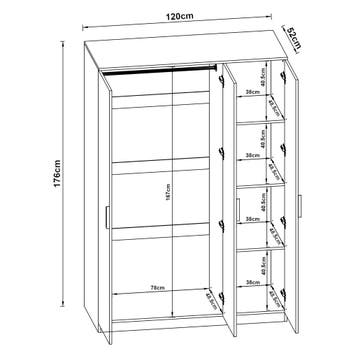 Kledingkast Eiselfing 176x120x52 cm met 4 vakken eikenkleuri, Verzenden, Nieuw