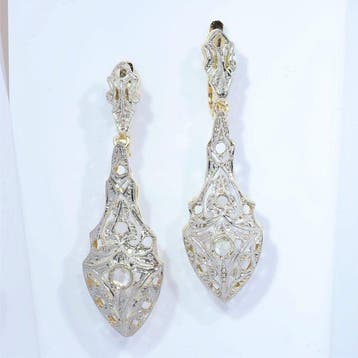 Oorbellen - 18 karaat Geel goud, Witgoud - Diamant - Vintage, Nieuw