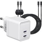 Snellader met 2x USB-C Poorten + 2x Stevige USB C Kabel 3, Ophalen of Verzenden, Nieuw