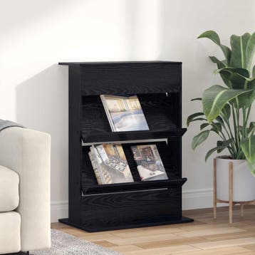 vidaXL Tijdschrift Rek Zwart Eiken 70 x 41 x 96 cm Bewerkt, Huis en Inrichting, Woonaccessoires | Cd- en Dvd-rekken, Verzenden