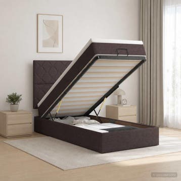 vidaXL Ottoman bed met matras Donkerbruin 100 x 200 cm Stof, Verzenden, Nieuw, Eenpersoons, Bruin