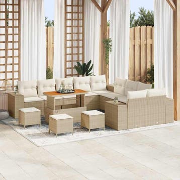 vidaXL Tuin Sofa Set met kussen 14 pcs Beige en Crème poly, Verzenden, Nieuw, Rotan, 4 zitplaatsen