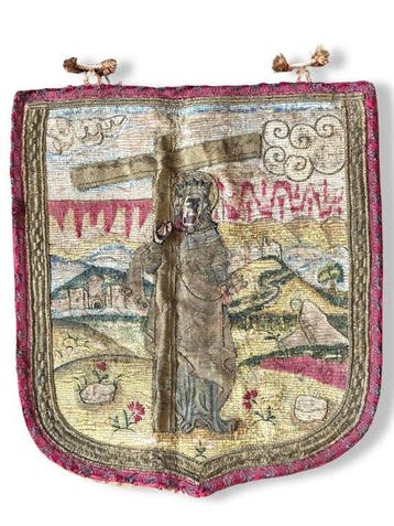 Paneel voor een devotioneel vaandel met appliqué-borduurwerk