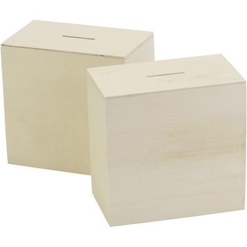 Houten spaarpot, afm 10x10x6 cm, 10 stuk/ 1 doos, Nieuw