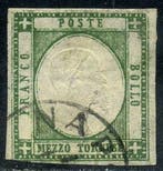 Napolitaanse provincies 1861 - Half tornese donkergroen., Gestempeld