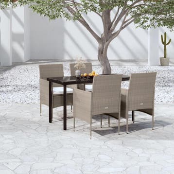 vidaXL 5-delige Tuinset met kussens beige en zwart, Verzenden, Nieuw, 4 zitplaatsen, Tuinset