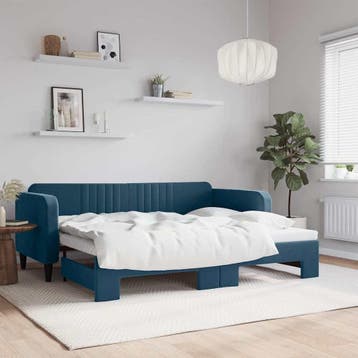 vidaXL Slaapbank met onderschuifbed 90x200 cm fluweel blauw, 90 cm, Eenpersoons, Nieuw, 200 cm