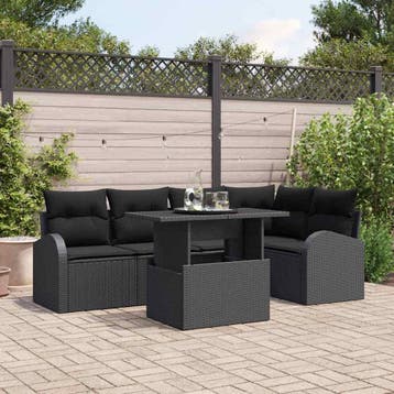 vidaXL Tuin Sofa Set 6 st 5-Aantal zitplaatsen Zwart Poly, Verzenden, Nieuw, Rotan, 6 zitplaatsen