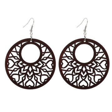 African Print Earrings | Bruin rond hart wooden earrings, Ophalen of Verzenden, Nieuw