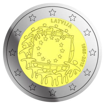 Letland 2 Euro Europese Vlag 2015, Postzegels en Munten, Munten | Europa | Euromunten, Verzenden