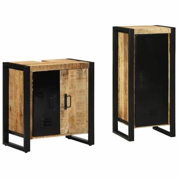vidaXL Badkamermeubelset 2 st Bruin en zwart Massief Mango, Huis en Inrichting, Badkamer | Badkamermeubels, Verzenden, Nieuw, Overige typen