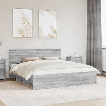 vidaXL Bedframe met hoofdeinde Grijs Sonoma 180 x 200 cm, Huis en Inrichting, Verzenden, Nieuw, Grijs, Hout