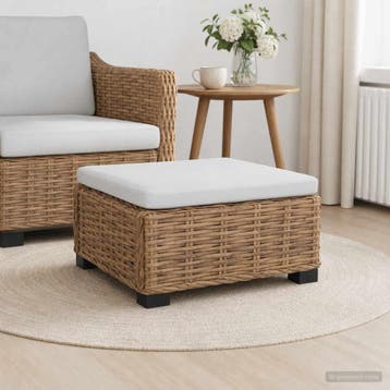 vidaXL Voetensteun met Kussen GENDT Natuurlijk rattan, Verzenden, Nieuw, Rotan