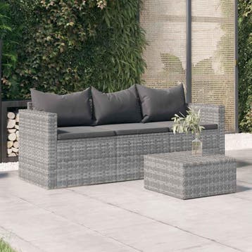 vidaXL Tuinbank 3-zits met kussens poly rattan grijs, Verzenden, Nieuw