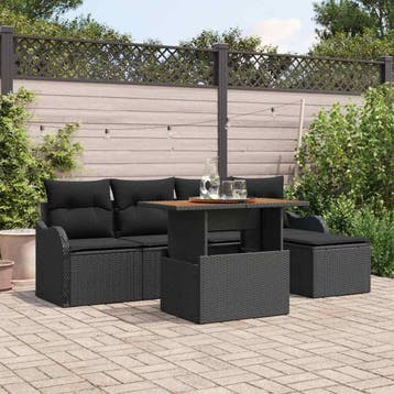 vidaXL Tuinbankenset 6 st Zwart poly rattan, Verzenden, Nieuw, 6 zitplaatsen