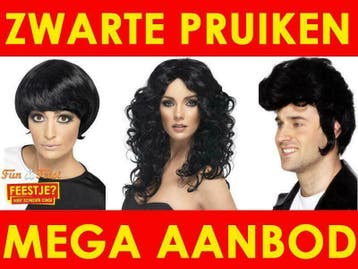 Zwarte feestpruiken- Mega aanbod zwarte pruiken, Ophalen of Verzenden, Nieuw