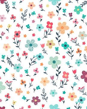 Katoen Bloemetjes Wit/Multicolor, Nieuw, Wit