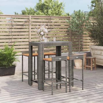 vidaXL 5-delige Tuinbarset poly rattan en massief acaciahout, Verzenden, Nieuw, 4 zitplaatsen