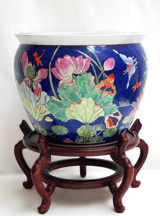 Bloempot - Porselein - handbeschilderde emaille, Antiek en Kunst, Kunst | Designobjecten