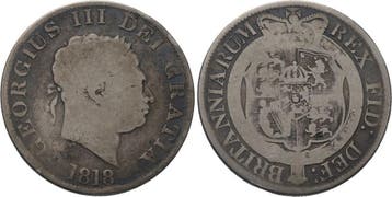 1/2 Crown 1818 Großbritannien George Iii 1760-1820, Verzenden