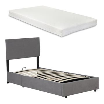 Eenpersoonsbed Juva met matras en opbergruimte 90x200 cm gri, Huis en Inrichting, Slaapkamer | Bedden, Verzenden, Nieuw