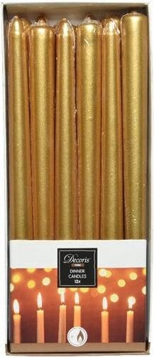 Kaarsen Dinner Wax Metallic Goud 25 cm Ø2,15 doos 12 stuks, Ophalen of Verzenden, Nieuw