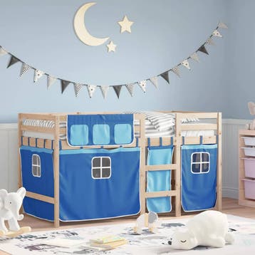 vidaXL Kinderhoogslaper met gordijnen 90x190 cm grenenhout, 90 cm, Eenpersoons, Nieuw, 190 cm of minder