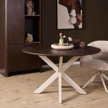 Ronde eettafel Madison Bruin Poot Zand Mangohout 110 cm |, Ophalen of Verzenden, Nieuw