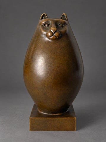 Botero - sculptuur, Dikke poes, kat - 14 cm - Brons