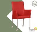 Leren eetkamerstoel Comfort met wieltjes en armleuning -, Huis en Inrichting, Nieuw, Leer, Ophalen of Verzenden, Rood