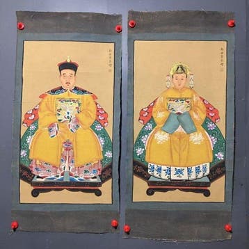 A pair of Chinese silk paintings - ning - China (Zonder