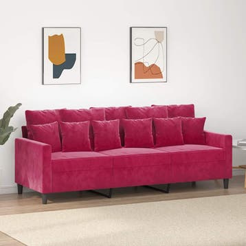 vidaXL Driezitsbank 180 cm fluweel wijnrood, Verzenden, Minder dan 150 cm, Stof, Driepersoons