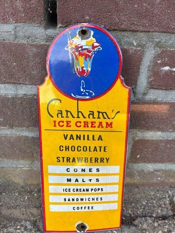 Vintage Cankham’s Ice Cream Emaille Reclamebord – Amerikaans