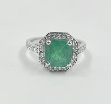 Ring - 14 karaat Witgoud - 3.39ct. tw. Smaragd - Diamant, Nieuw