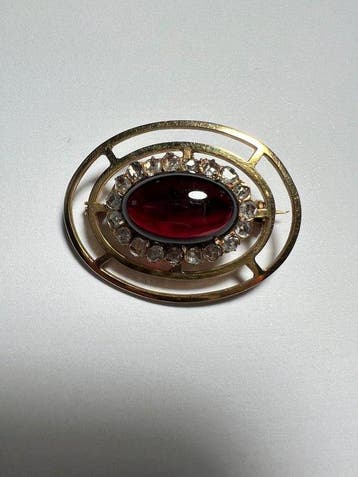 Broche - 18 karaat Geel goud Granaat - Diamant - 18-karaats