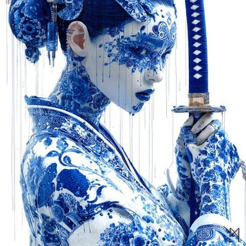 NYX - Geisha Samouraï - Hommage Bushido Porcelaine - Katana, Antiek en Kunst