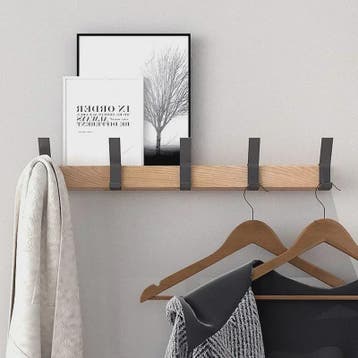 Nordic Wandkapstok met 5 Verstelbare Aluminium Haken - Hout, Verzenden, Nieuw