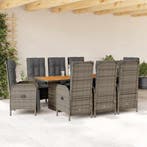 vidaXL 9-delige Tuinset met kussens poly rattan grijs, Nieuw, 8 zitplaatsen, Tuinset, Verzenden