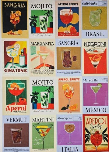 Arazzo Retró Mixology in exclusief fluweel - 120x140 cm -, Antiek en Kunst