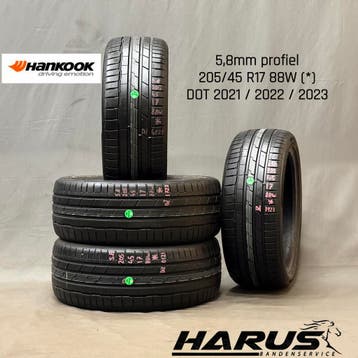 205/45/17 88W * Hankook zomerbanden 5,8mm profiel 4X, Auto-onderdelen, Gebruikt, 17 inch, Band(en), Personenwagen